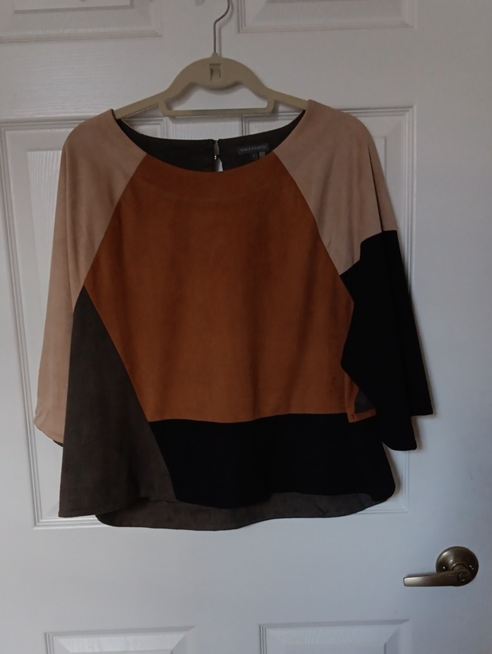 Vince Camuto Colorblock Suede-Look Tunic in Brown, Black, Beige.Size Large